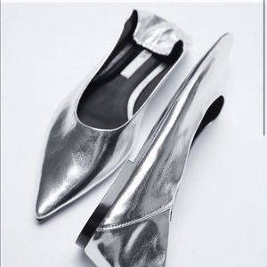 Zara silver pointed toe flats